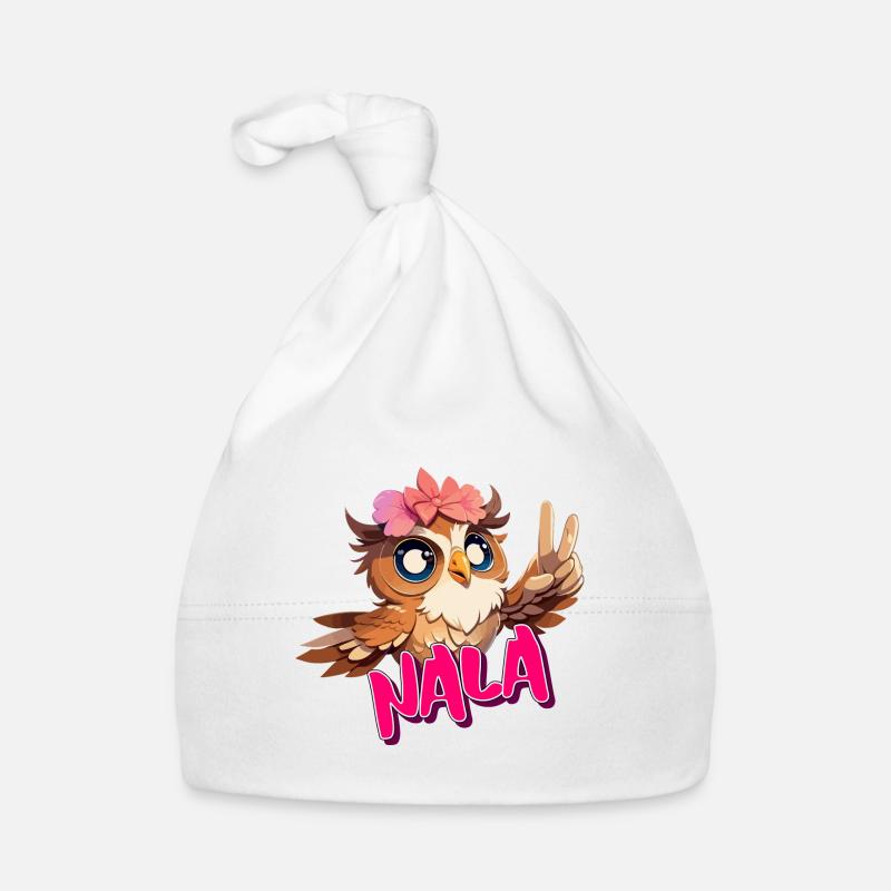 NALA - Schöner Mädchen Name mit süßer EULE Baby Bio-Mütze
