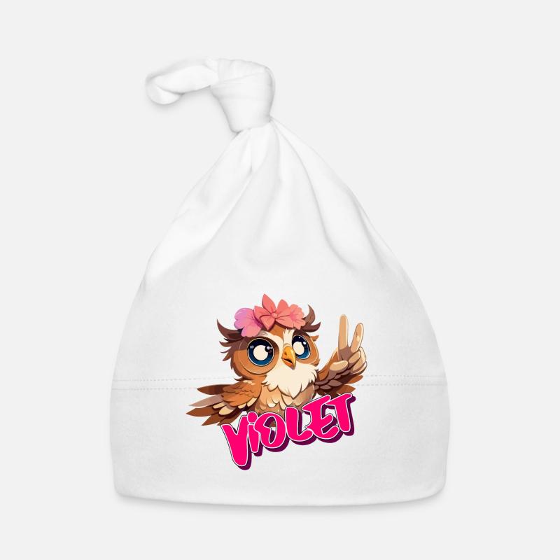 VIOLET - Schöner Mädchen Name mit süßer EULE Baby Bio-Mütze