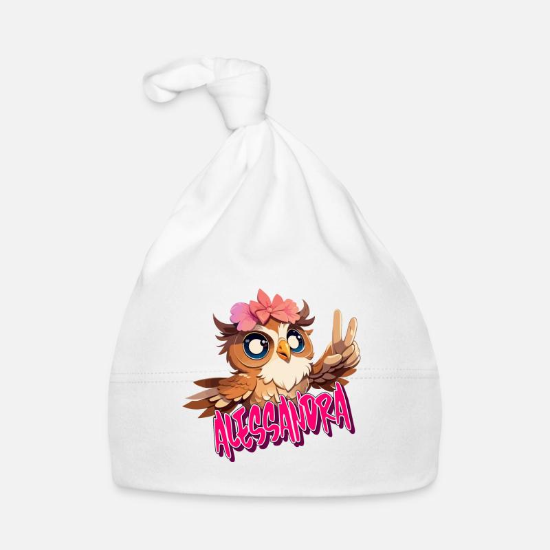 ALESSANDRA - Schöner Mädchen Name mit süßer EULE Baby Bio-Mütze