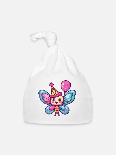 papillon anniversaire bande dessinée mignon - Bonnet bio Bébé - blanc - Devant