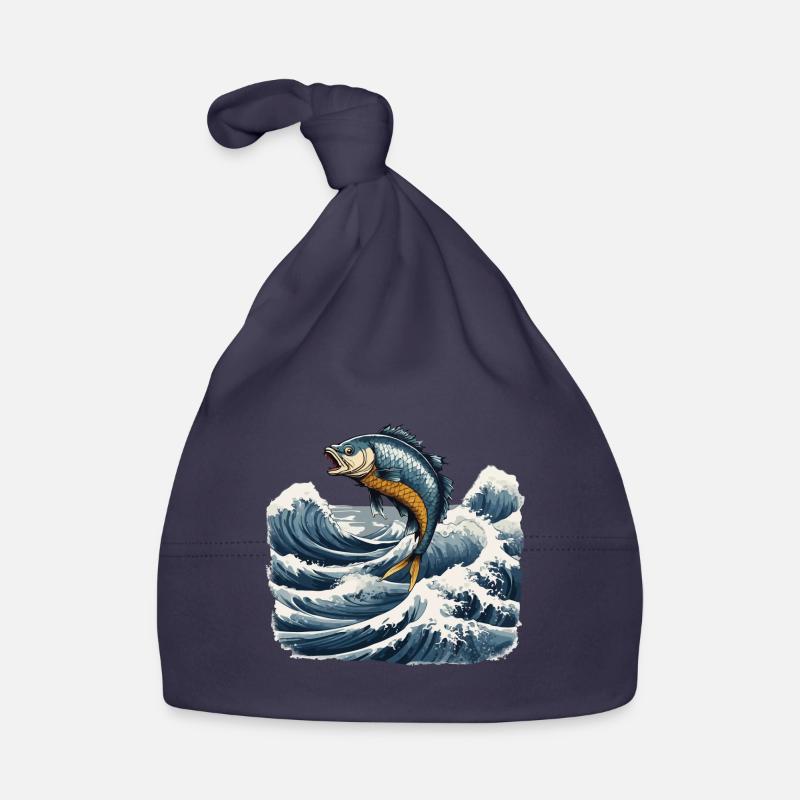 Ukiyo-e Angler Vintage vagues poisson Art Design Bonnet bio Bébé