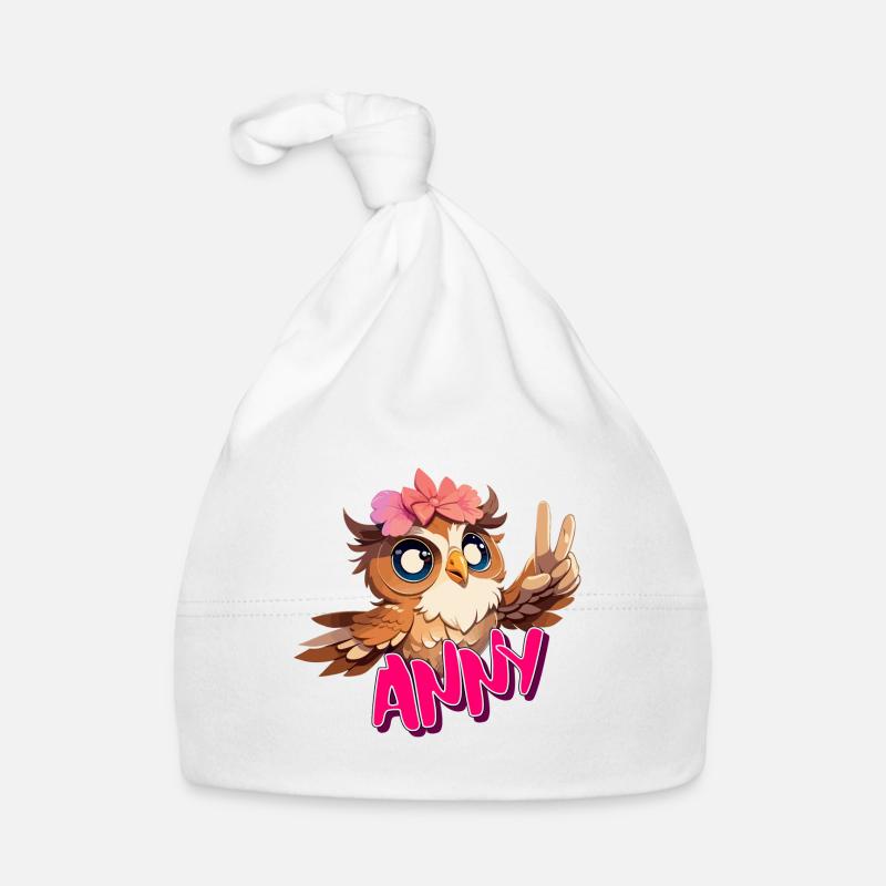 ANNY - Schöner Mädchen Name mit süßer EULE Baby Bio-Mütze