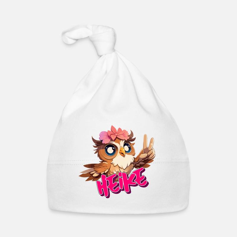 HEIKE - Schöner Mädchen Name mit süßer EULE Baby Bio-Mütze