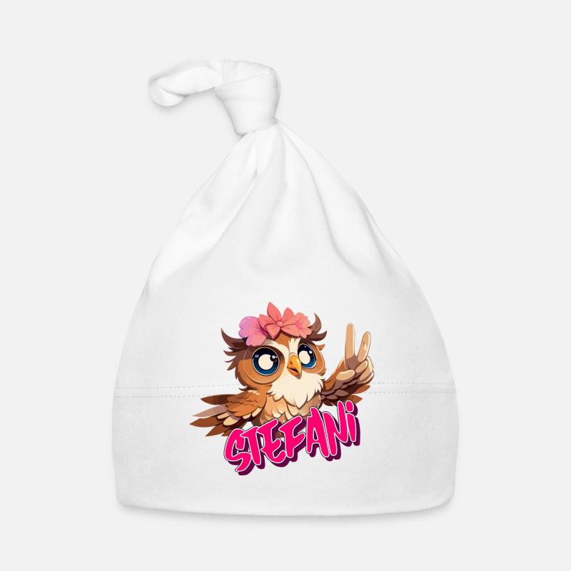 STEFANI - Schöner Mädchen Name mit süßer EULE Baby Bio-Mütze