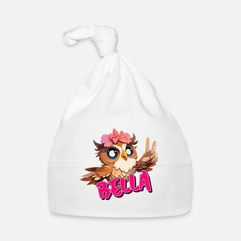 BELLA - Schöner Mädchen Name mit süßer EULE Baby Bio-Mütze
