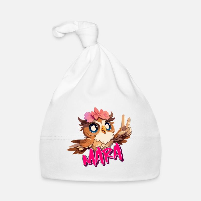 MARA - Schöner Mädchen Name mit süßer EULE Baby Bio-Mütze