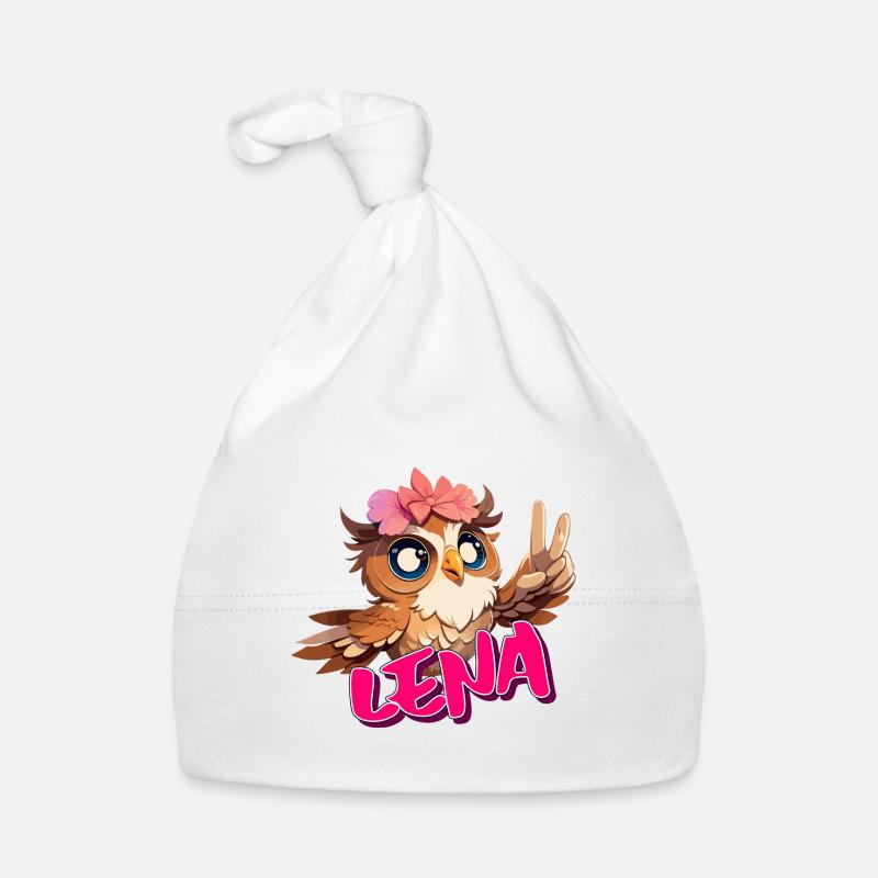 LENA - Schöner Mädchen Name mit süßer EULE Baby Bio-Mütze