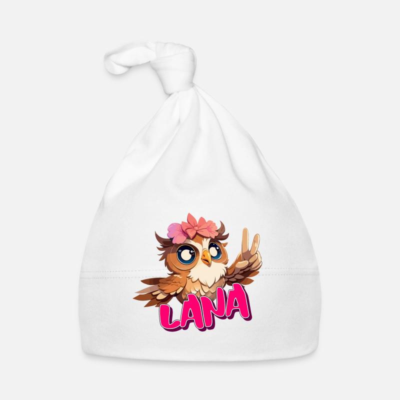 LANA - Schöner Mädchen Name mit süßer EULE Baby Bio-Mütze