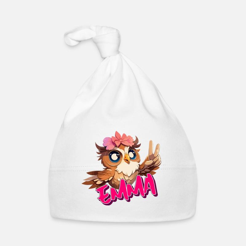 EMMA - Beau nom de fille avec hibou mignon Bonnet bio Bébé