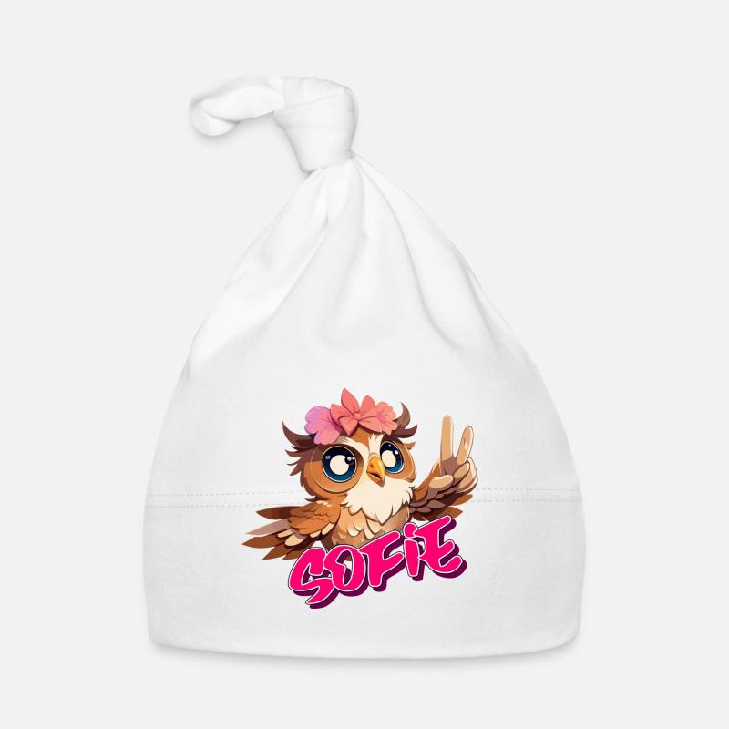 SOFIE - Schöner Mädchen Name mit süßer EULE Baby Bio-Mütze