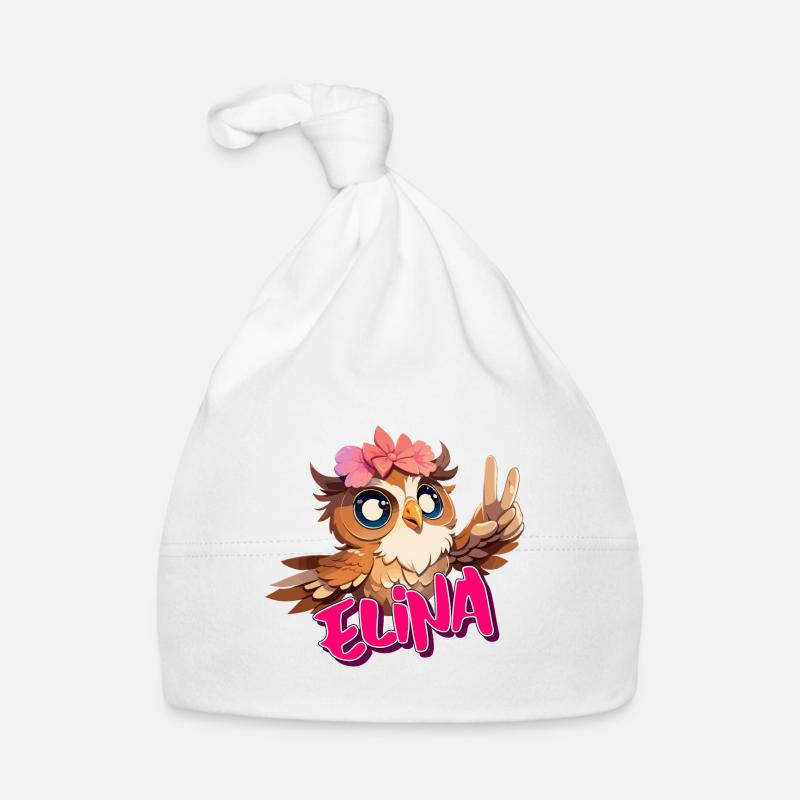 ELINA - Schöner Mädchen Name mit süßer EULE Baby Bio-Mütze
