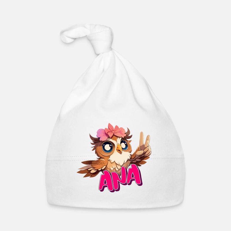 ANA - Schöner Mädchen Name mit süßer EULE Baby Bio-Mütze