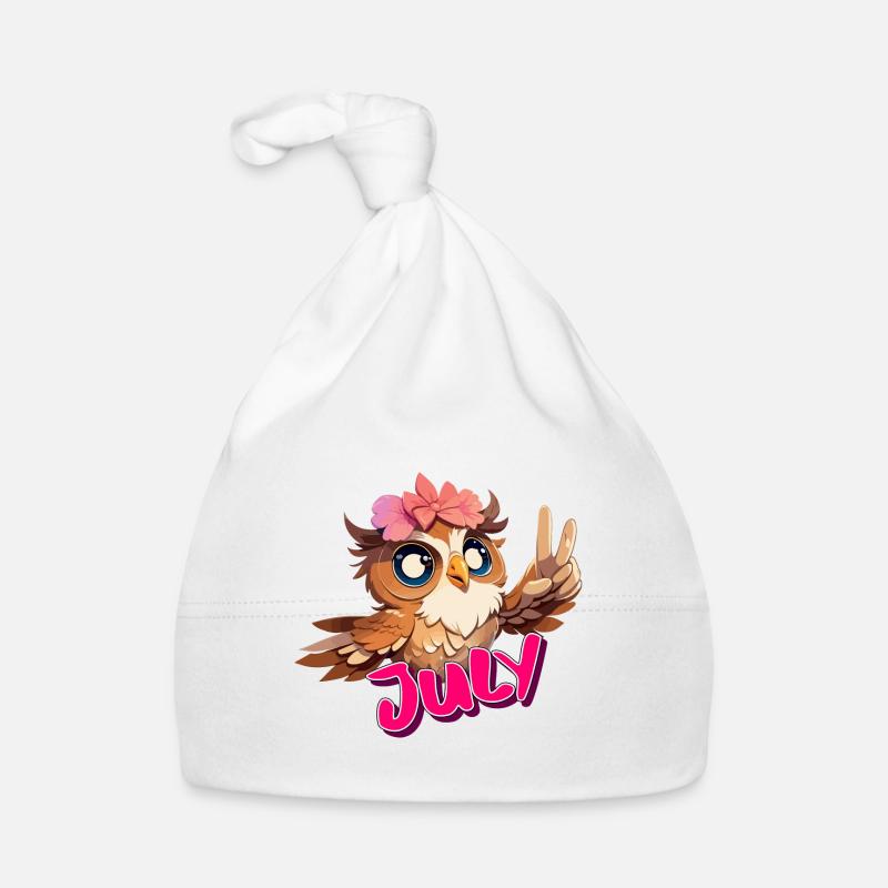 JULY - Schöner Mädchen Name mit süßer EULE Baby Bio-Mütze