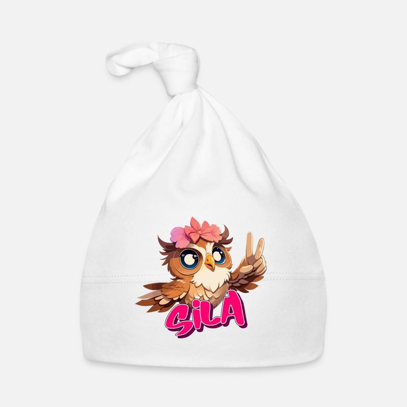 SILA - Schöner Mädchen Name mit süßer EULE Baby Bio-Mütze
