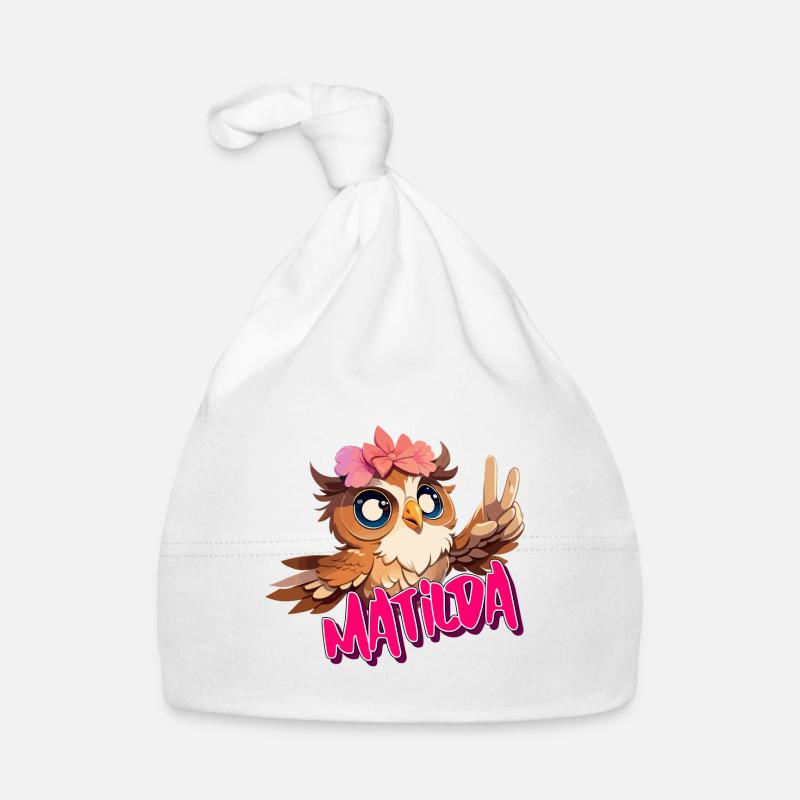 MATILDA - Schöner Mädchen Name mit süßer EULE Baby Bio-Mütze