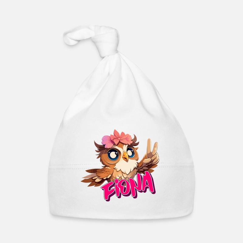 FIONA - Schöner Mädchen Name mit süßer EULE Baby Bio-Mütze