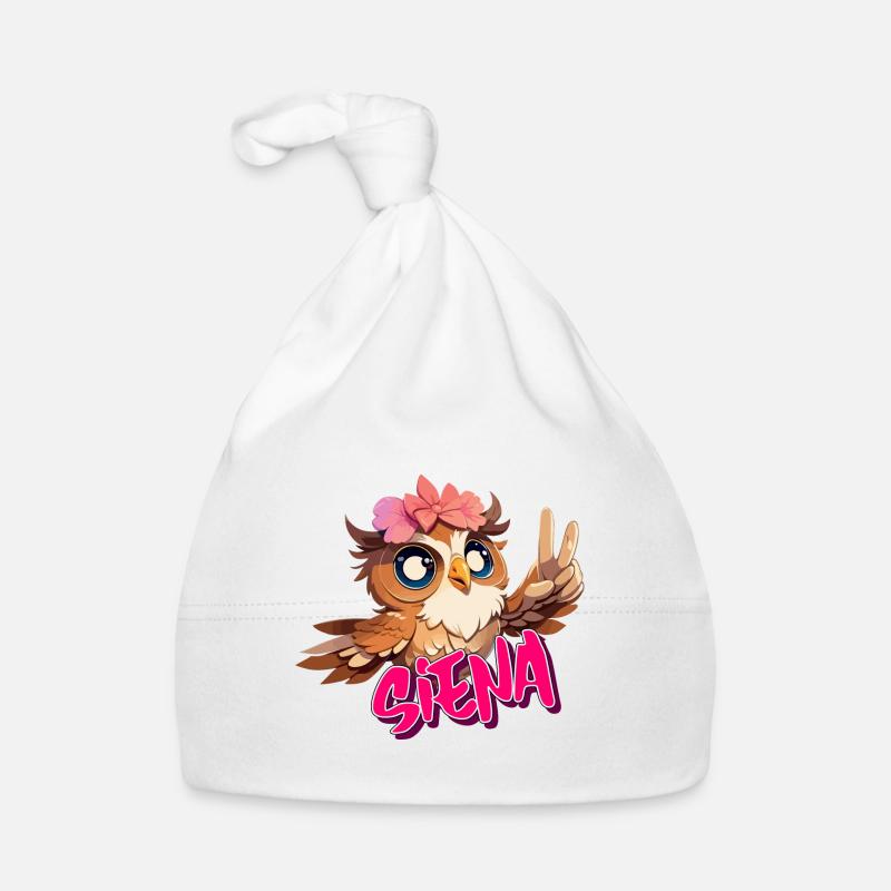 SIENA - Schöner Mädchen Name mit süßer EULE Baby Bio-Mütze