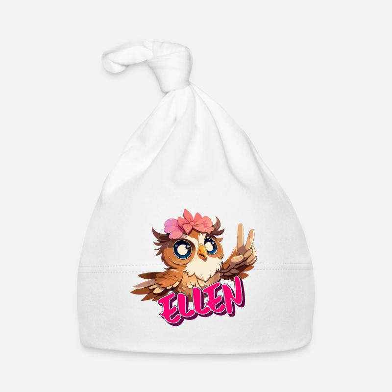 ELLEN - Schöner Mädchen Name mit süßer EULE Baby Bio-Mütze