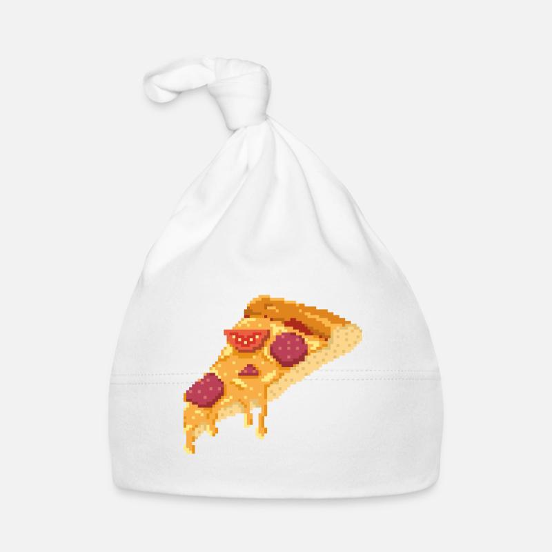 Pizza Rétro Pixel - Bonnet bio Bébé - blanc