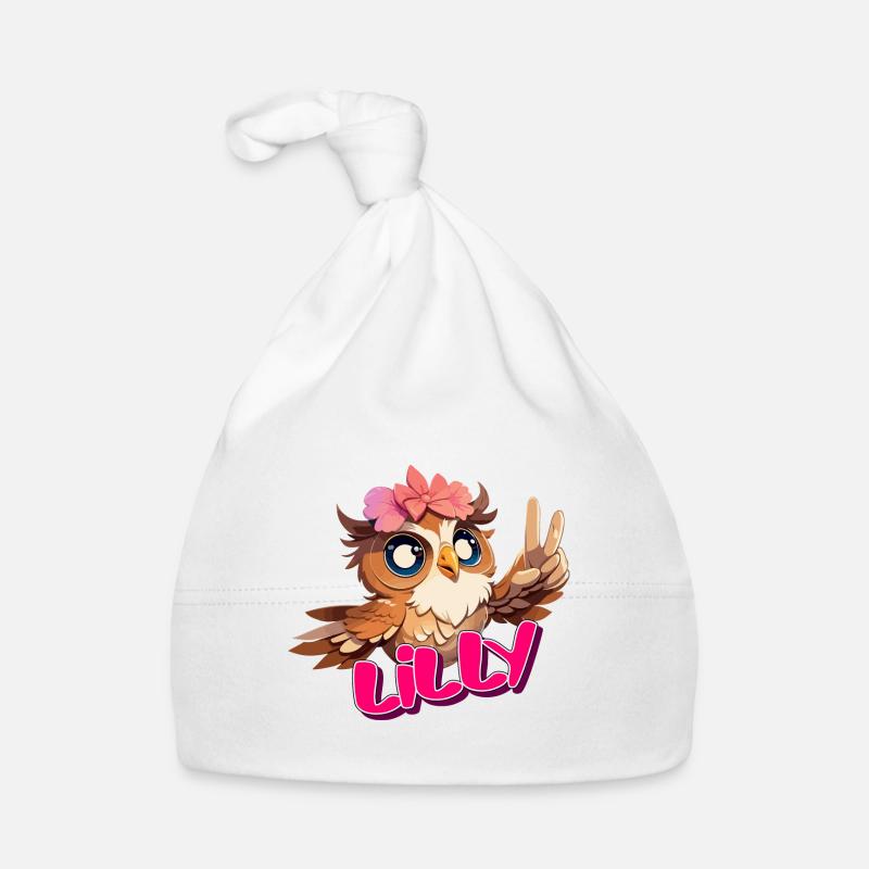 LILLY - Schöner Mädchen Name mit süßer EULE Baby Bio-Mütze
