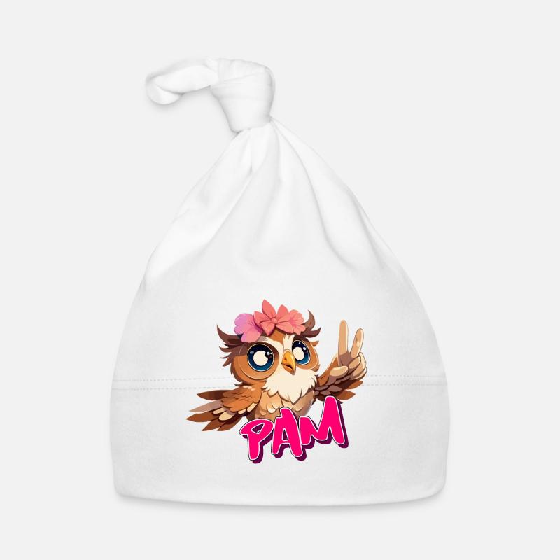 PAM - Schöner Mädchen Name mit süßer EULE Baby Bio-Mütze