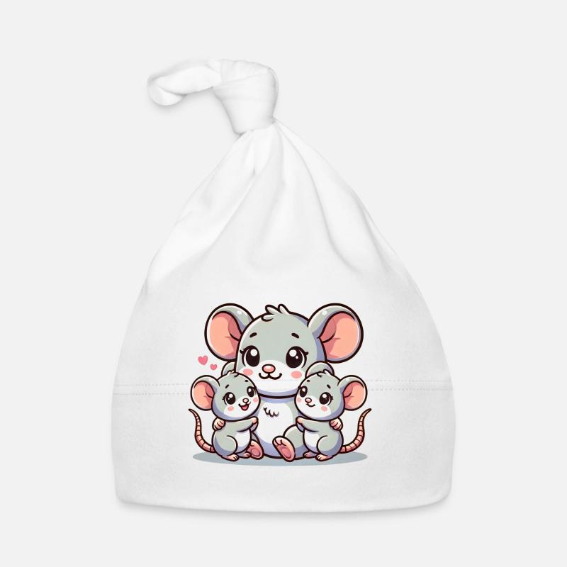 Parent souris aimant avec deux enfants mignons Bonnet bio Bébé