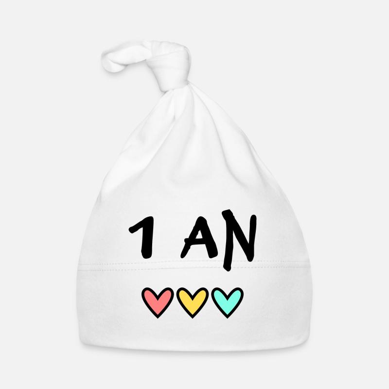 1 AN. 1er ANNIVERSAIRE. ANNIVERSAIRE 1 AN. 1 - Bonnet bio Bébé - blanc