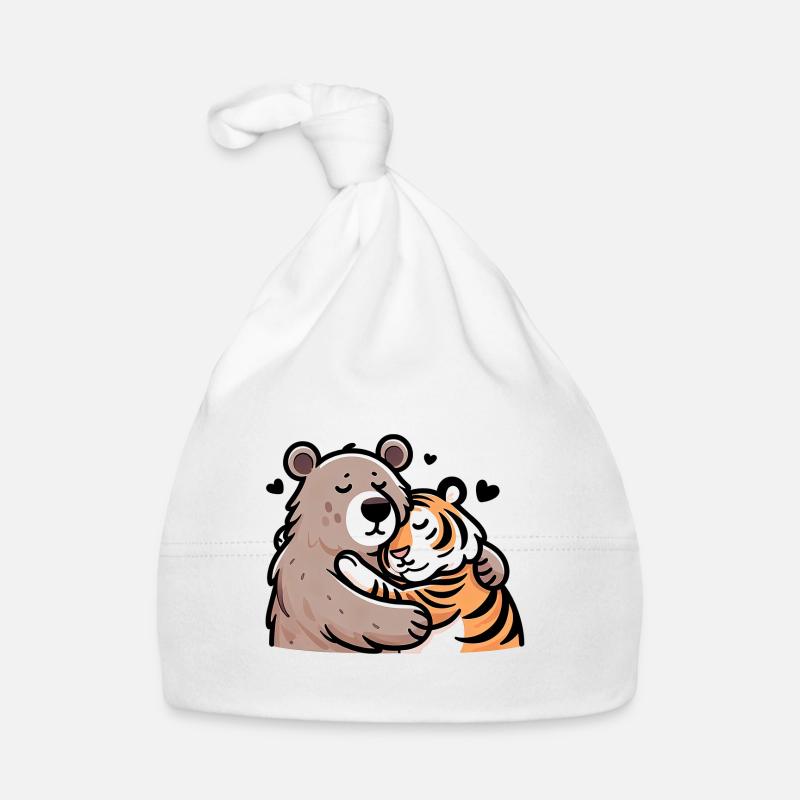 Cuddling Bear And Tiger In Love Baby Bio-Mütze