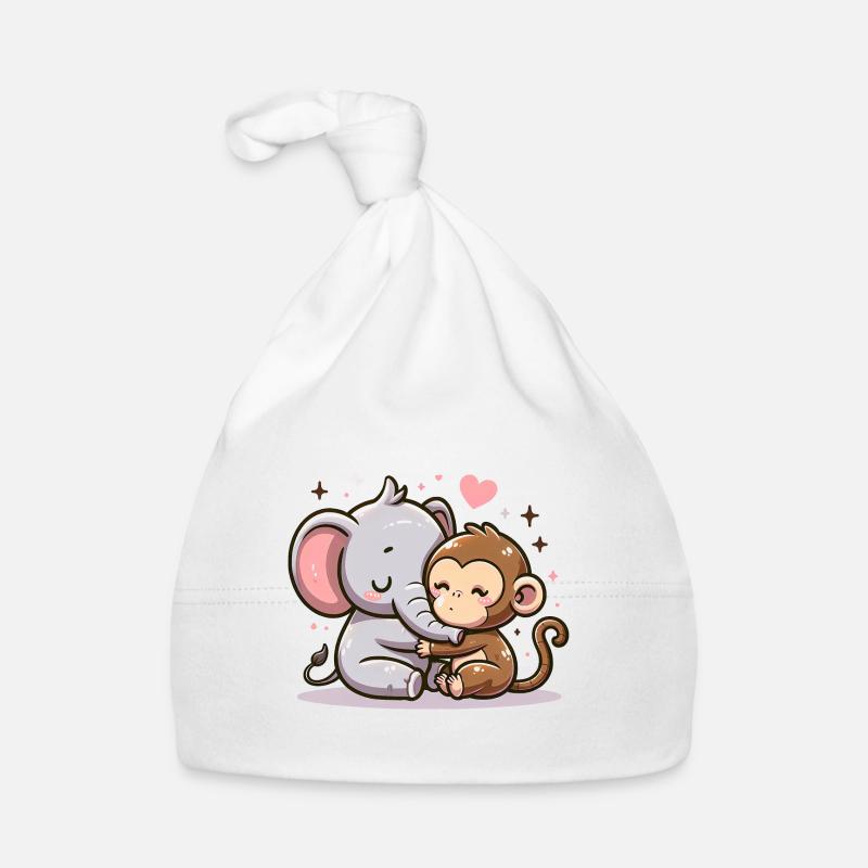 Cuddling Elephant And Monkey In Love Baby Bio-Mütze