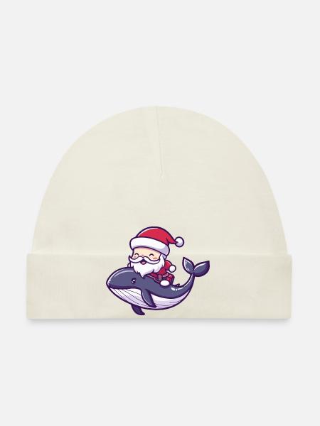 Whale Santa Claus Cartoon - Organic Baby Cap - white - Front