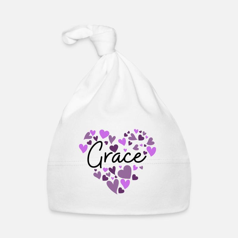 Grace Name Design avec des cœurs violets en forme de cœur Bonnet bio Bébé