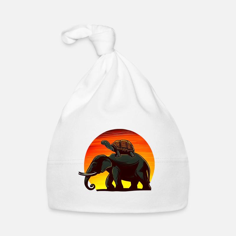 Elephant Turtle Sunset Design Organic Baby Cap