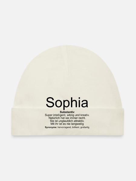Name Definition Sophia - Baby Bio-Mütze - Weiß - Vorne