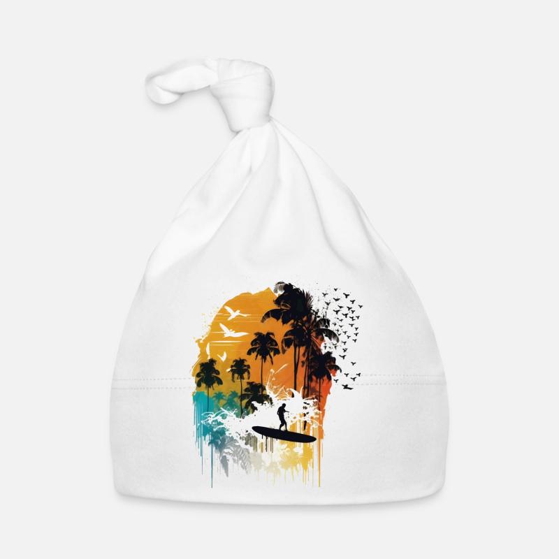 Aquarelle Surfeur - Bonnet bio Bébé - blanc