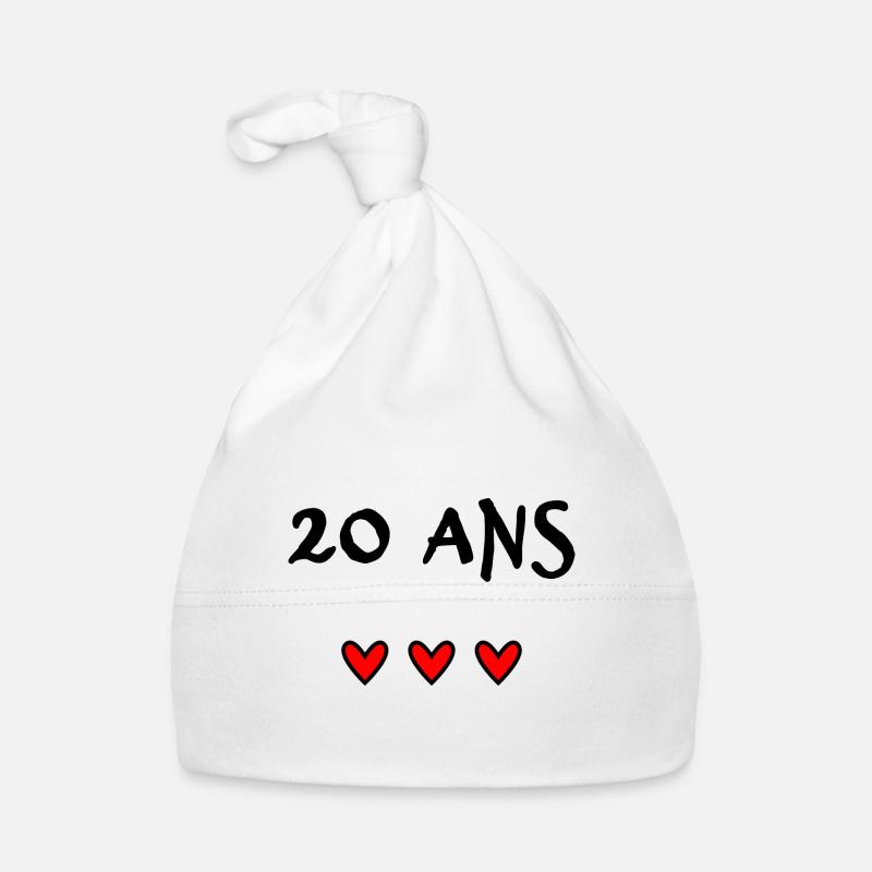 20 ANS. 20e ANNIVERSAIRE. ANNIVERSAIRE 20 ANS - Bonnet bio Bébé - blanc