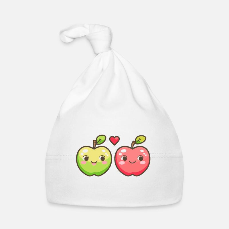 Apfel Paar Liebe Herz Comic - Baby Bio-Mütze - Weiß