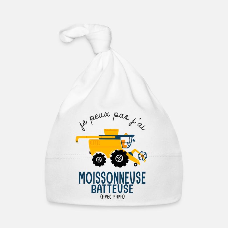 Agriculture Je peux pas j ai Moissonneuse - Bonnet bio Bébé - blanc