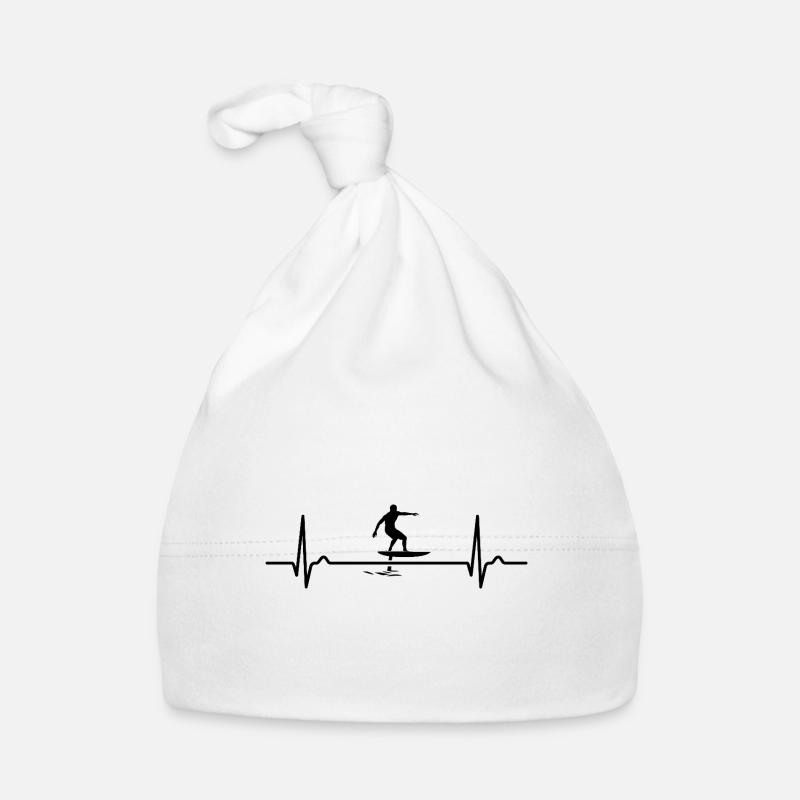 Foil Surfer - Surfeur - Courbe du Cœur - Pouls - ECG - Bonnet bio Bébé - blanc