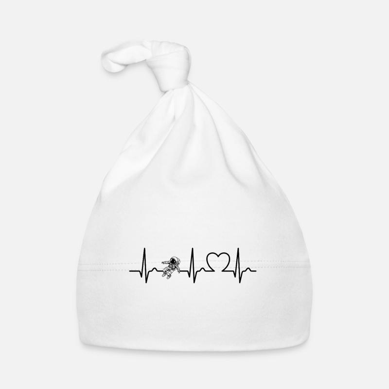 Courbe cardiaque - Pouls - ECG - Astronaute - Espace - Bonnet bio Bébé - blanc