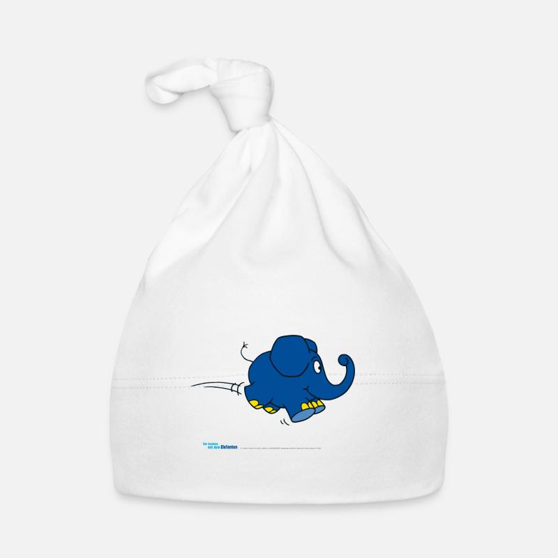 Der Elefant - hüpfend - Baby Bio-Mütze - Weiß