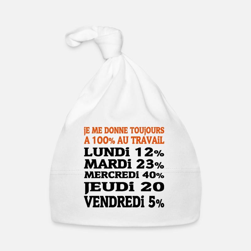 100% bei der Arbeit (2c) neu! - Baby Bio-Mütze - Weiß