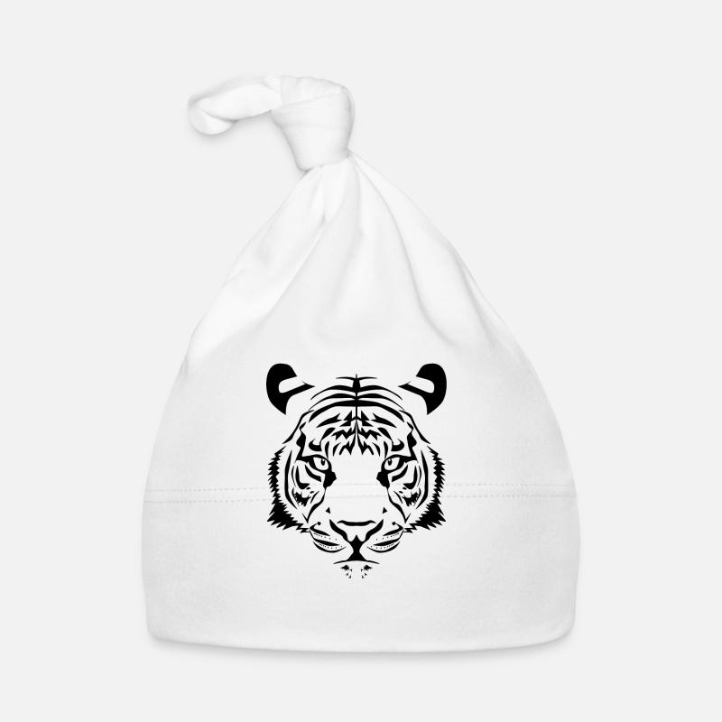 Tiger head black white - Organic Baby Cap - white