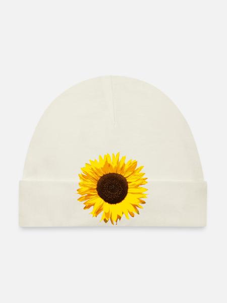 Sonnenblume - Baby Bio-Mütze - Weiß - Vorne