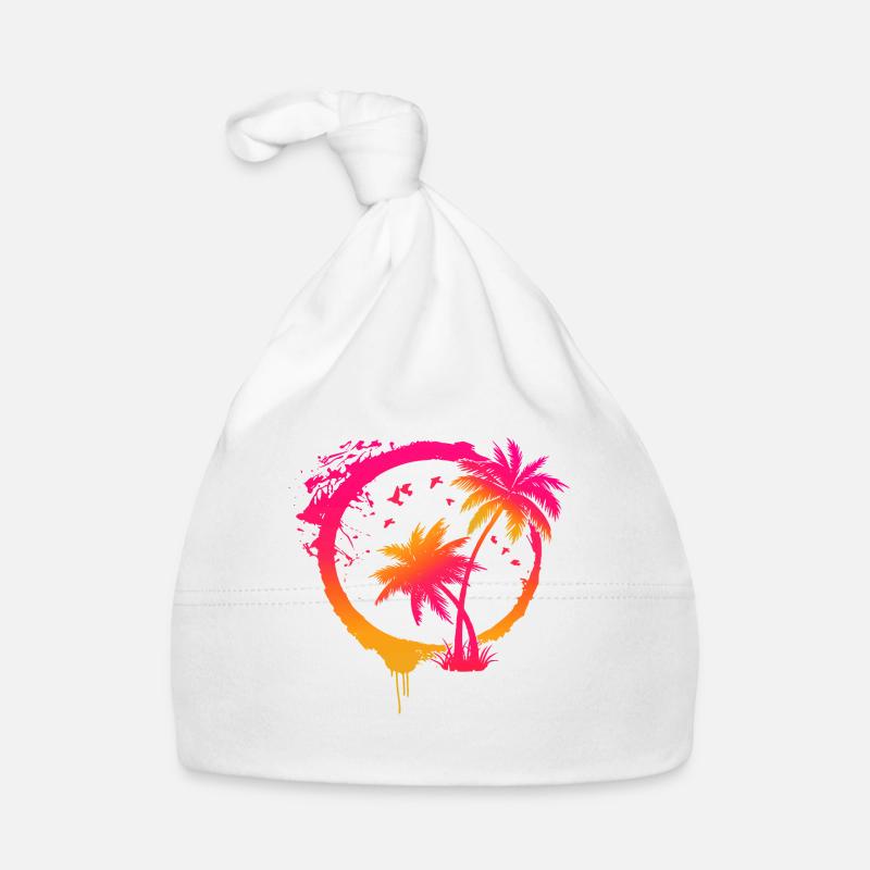 Colorful beach summer palm trees in a circle Organic Baby Cap