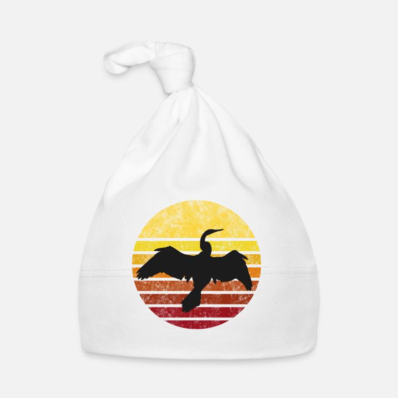 Cormoran au coucher du soleil - Bonnet bio Bébé - blanc