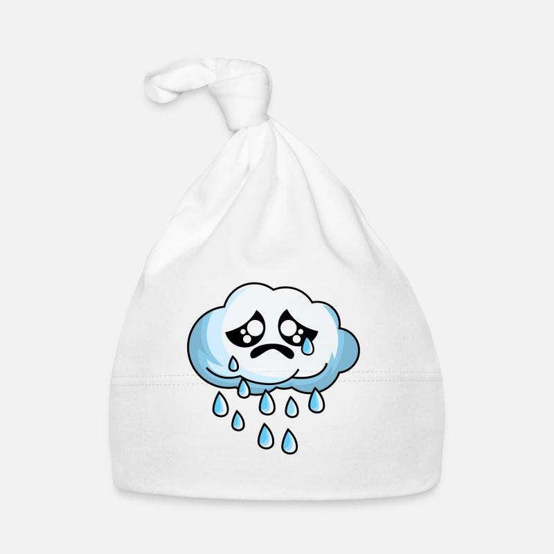 Nuage triste avec pluie - Bonnet bio Bébé - blanc