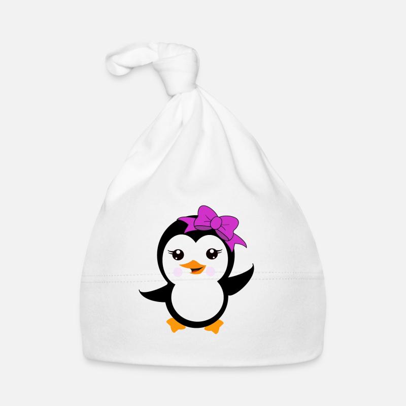 Pingouin avec un arc violet Bonnet bio Bébé