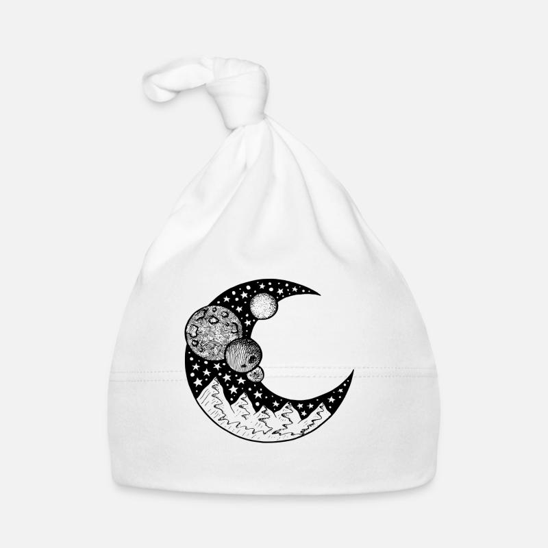 Lune Planète étoiles montagnes Extérieur Image Aventure - Bonnet bio Bébé - blanc