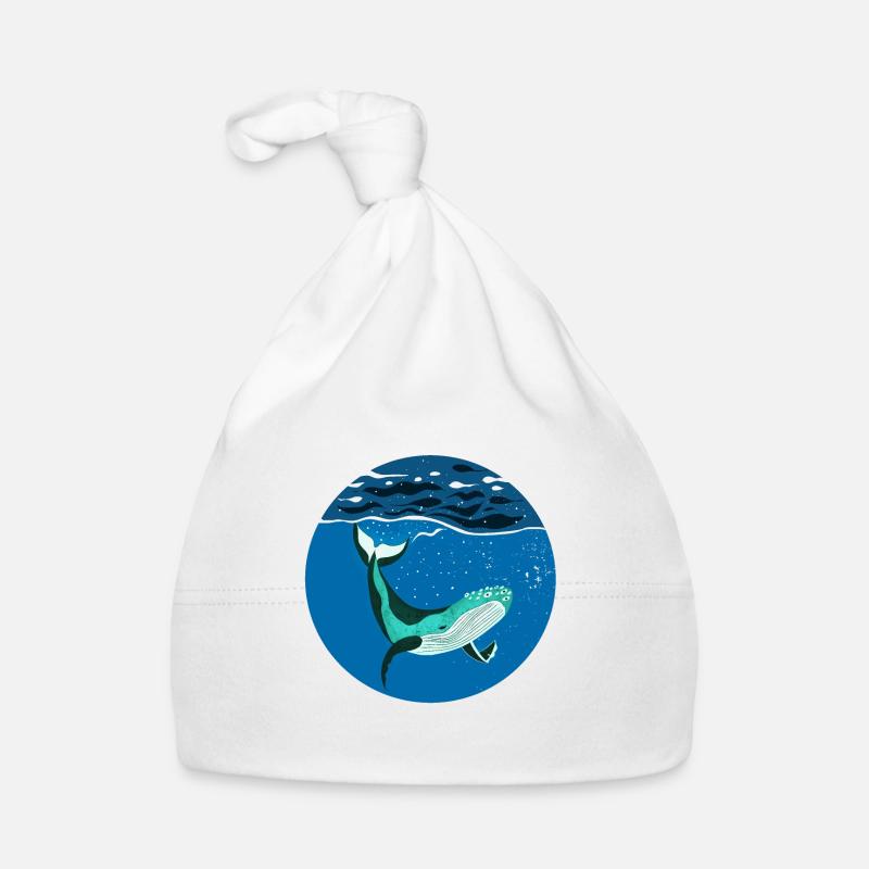 Baleine à bosse je bosse sous l'eau - Bonnet bio Bébé - blanc