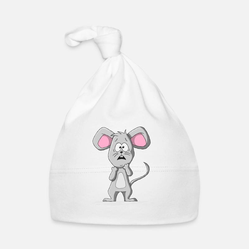 Souris anxieuse - Bonnet bio Bébé - blanc